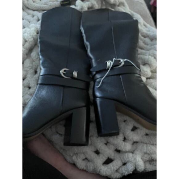 Dolce Vita Women's Black Leather Knee-High Boots Size 9 Buckle Detail - Picture 1 of 9